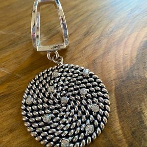 Silver black and rhinestone braided metal scarf pendant